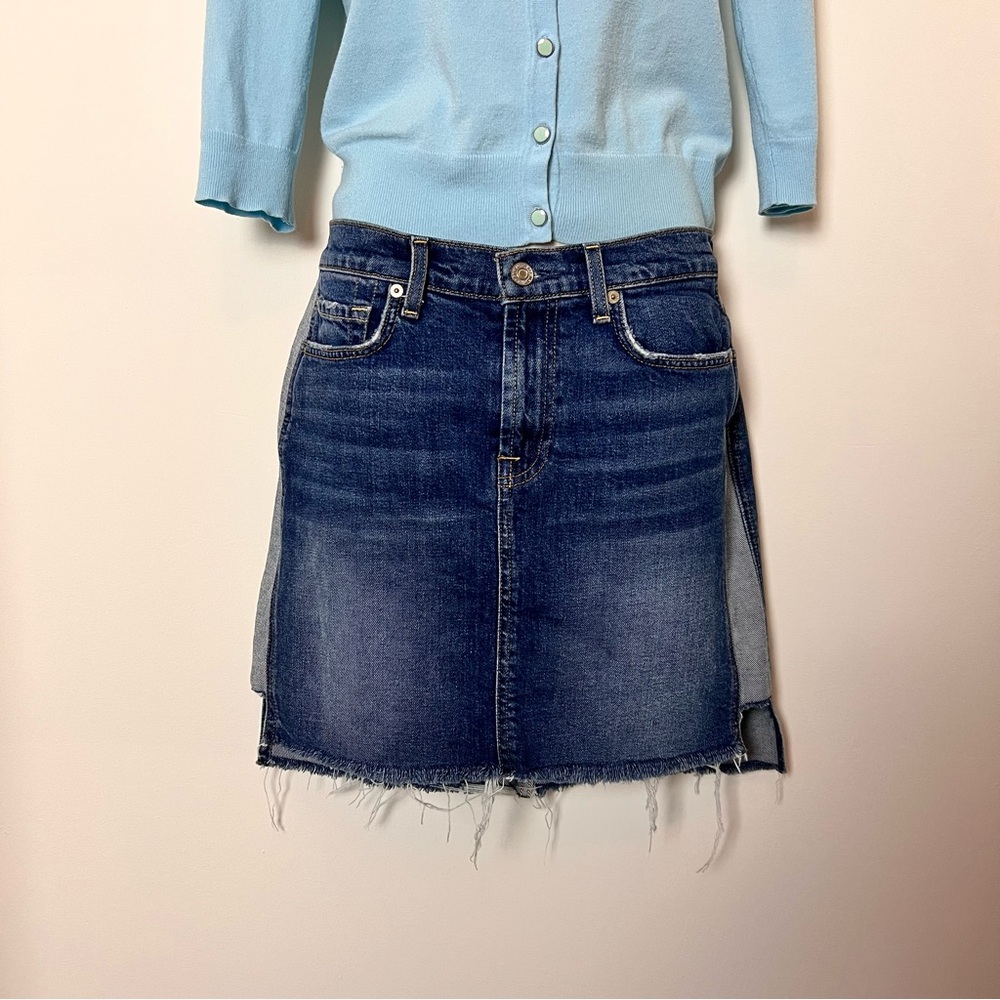 7 For All Mankind Stretch Two Toned Blue Denim Mini Skirt Size 28